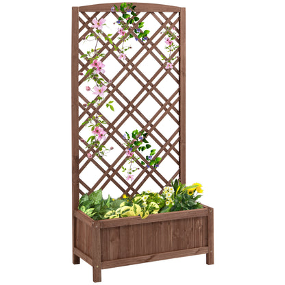 Outsunny Hochbeet Blumenständer Garten Pflanzkasten mit Rankgitter Holz Rankkasten Gelb 60 x 30 x 122,5 cm