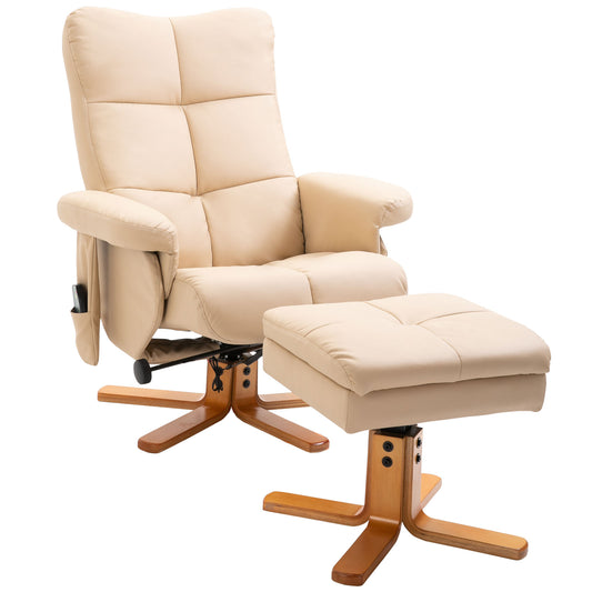 HOMCOM Relaxsessel Massagesessel mit Fußhocker Stauraum Liegefunktion Fernsehsessel mit Massagefunktion TV Sessel 145°-Neigung Polyester Cremeweiß 80 x 86 x 99 cm