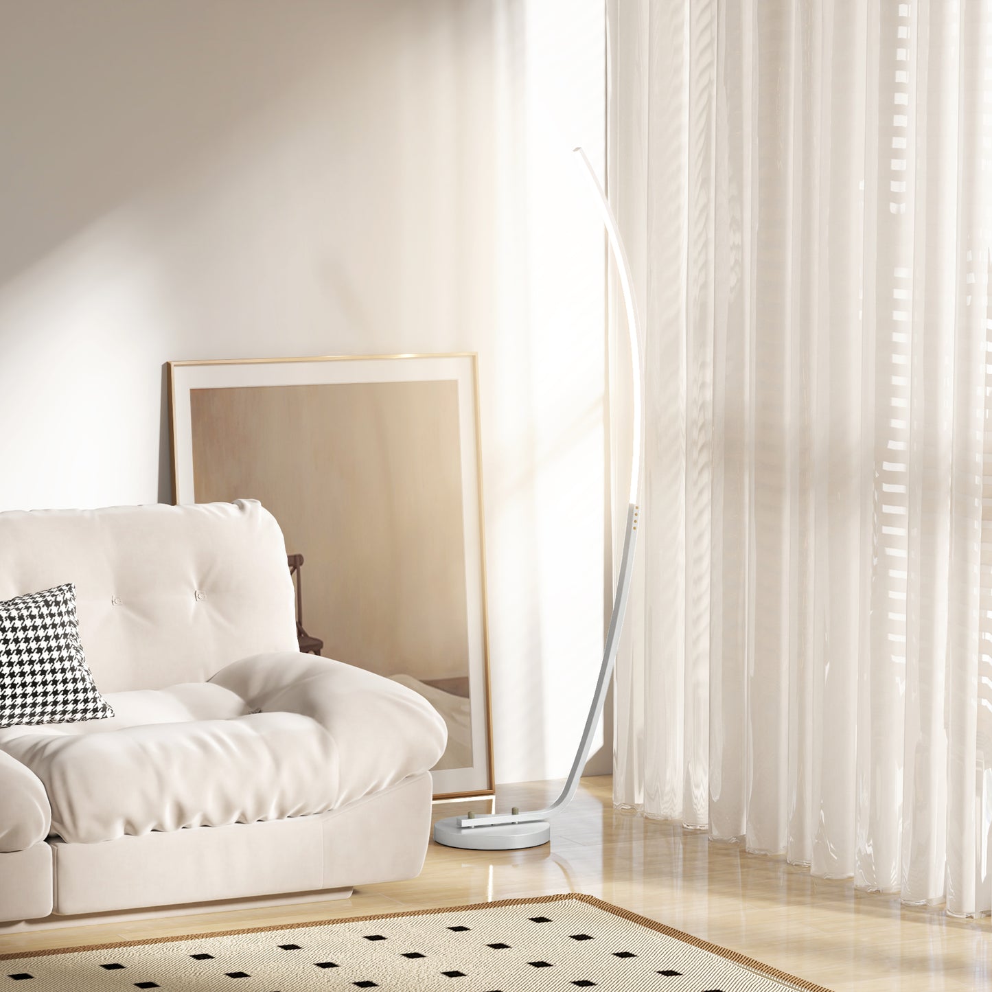 HOMCOM LED-Flurlampe mit anpassbarer Helligkeit, Moderne Stehlampe mit Fußschalter für Schlafzimmer, Wohnzimmer, Silber