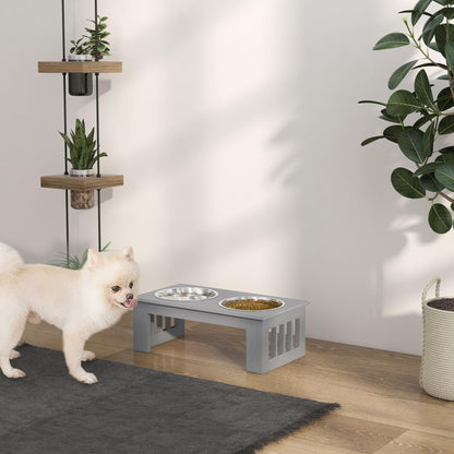 PawHut Hunde-Futterstation، rutschfest، 44x24x15 سم، Grau، 0,9L pro Napf