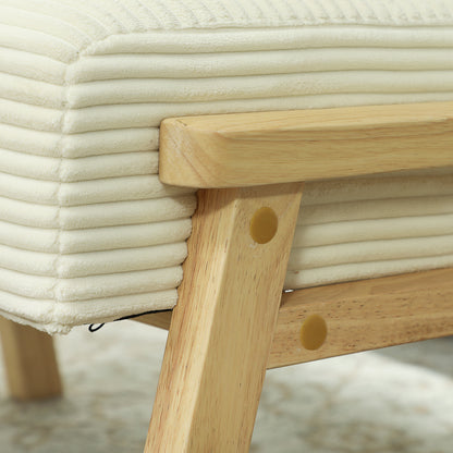 HOMCOM Sitzhocker Hocker mit weichem Sitzkissen Holzbeinen Fußhocker mit Cordoptik Cremeweiß