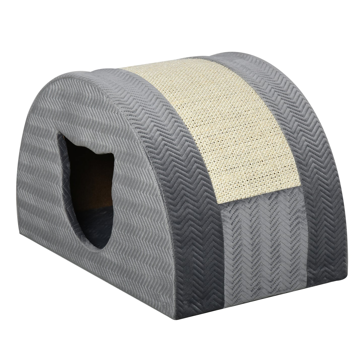 PawHut Katzenhöhle mit Kraztbrett Katzenbett Kratzhaus Katzenhaus Katzenwohnung Sisal Grau 48,5 x 30 x 30 cm