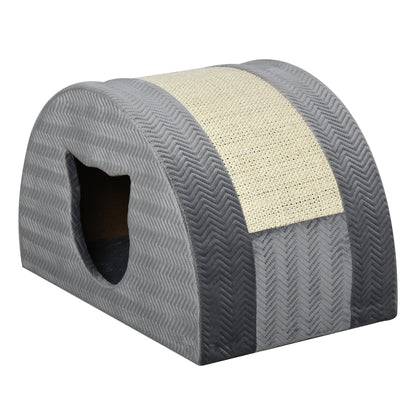 PawHut Katzenhöhle mit Kraztbrett Katzenbett Kratzhaus Katzenhaus Katzenwohnung Sisal Grau 48,5 x 30 x 30 cm
