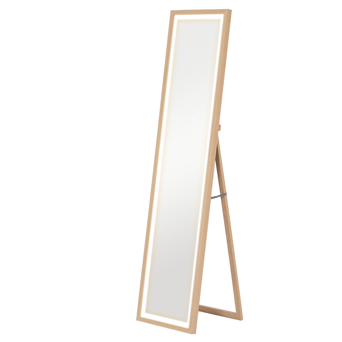 HOMCOM LED Ganzkörperspiegel, 40 x 160 cm, Touch-Steuerung, dimmbar, 3 Farben, Eiche