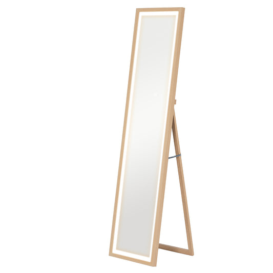 HOMCOM LED Ganzkörperspiegel, 40 x 160 cm, Touch-Steuerung, dimmbar, 3 Farben, Eiche