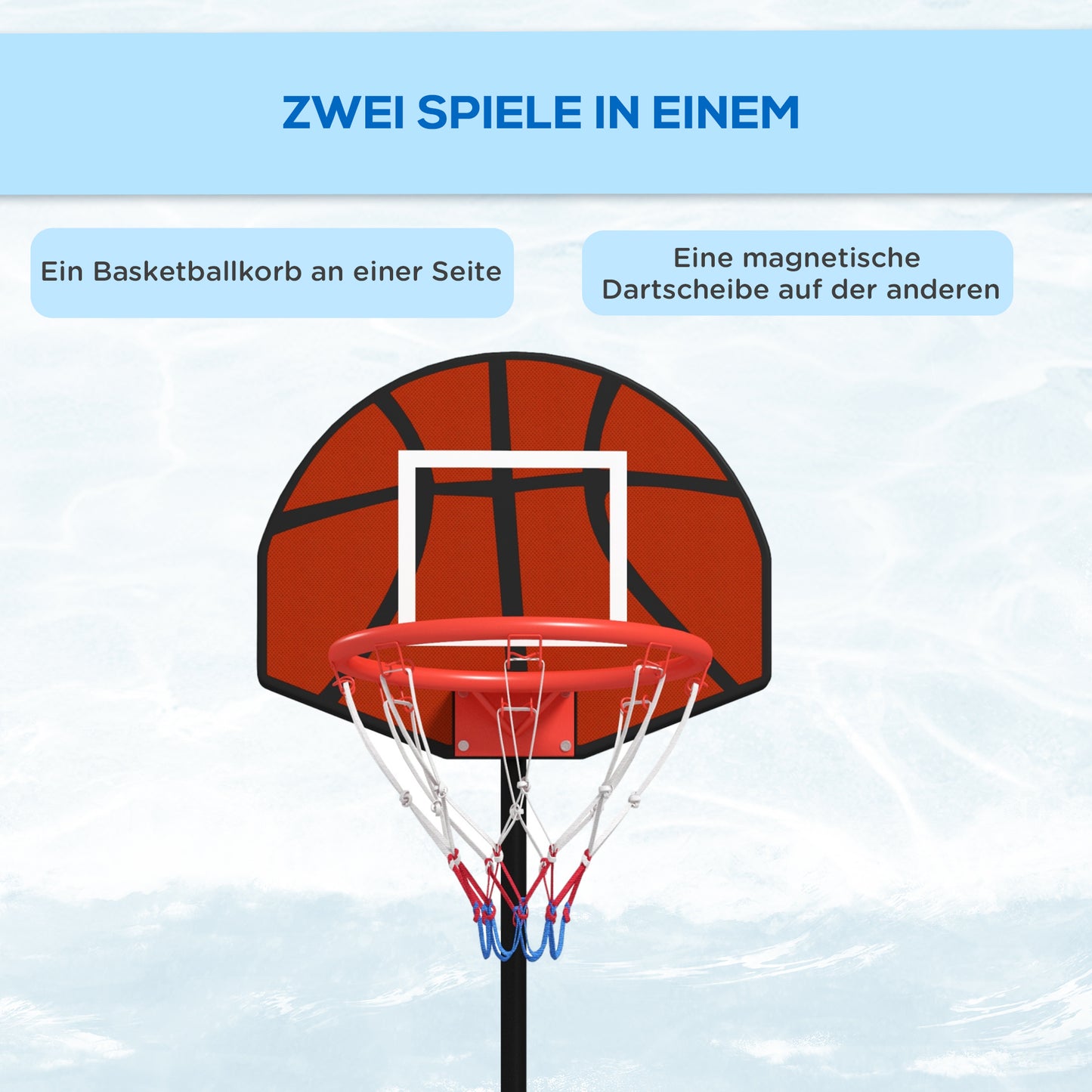 SPORTNOW Basketballständer, höhenverstellbar, Magnet-Dartscheibe, 98-148cm, Schwarz