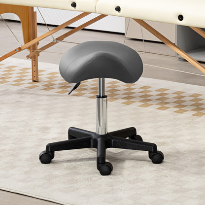 HOMCOM Rollhocker, sattelförmiger Sitz, höhenverstellbar, um 360° drehbar, Kunstleder, grau, 48 x 47 x 45-59 cm