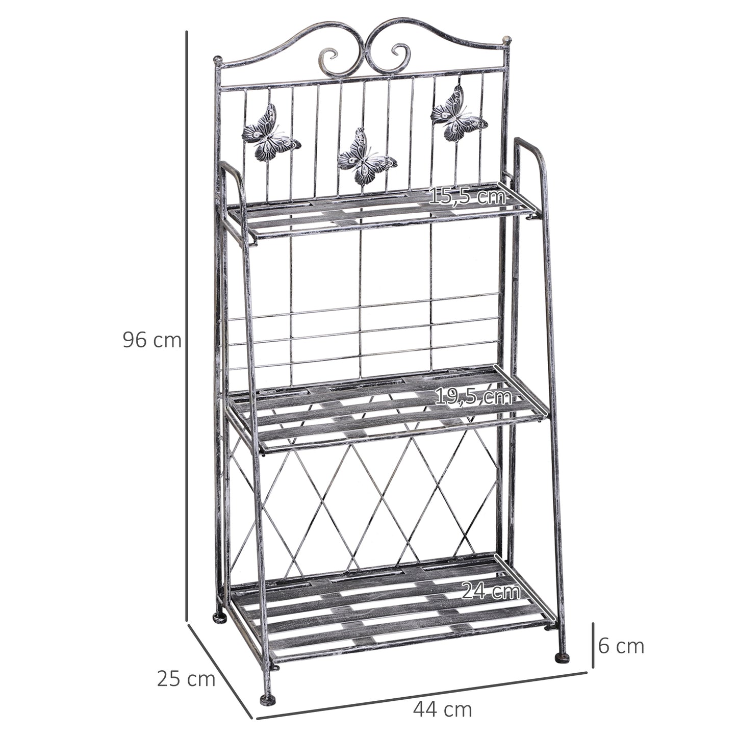 Outsunny Pflanzregal Pflanzenständer Blumenregal Blumenständer Blumentreppe Gartenregal 3 Ebenen Metall Silbergrau 44 x 25 x 96 cm