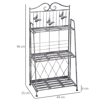 Outsunny Pflanzregal Pflanzenständer Blumenregal Blumenständer Blumentreppe Gartenregal 3 Ebenen Metall Silbergrau 44 x 25 x 96 cm