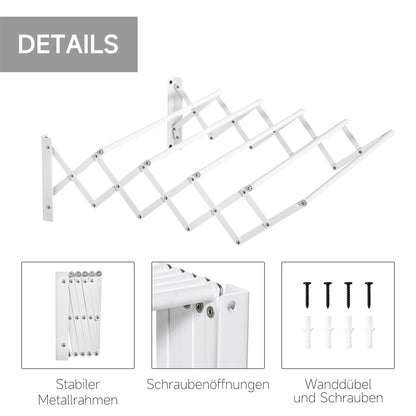HOMCOM Wäscheständer für Wandmontage ausziehbar klappbar platzsparender Wäschetrockner، Wäschetrockner für Innen und Außen، أبيض، 63.5 × 60 × 20 سم