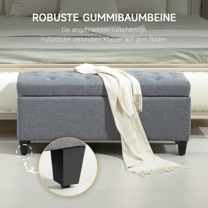 HOMCOM Sitzbank، Polsterbank mit Stauraum، leinenartiges البوليستر، Kautschukholz، 100 × 40 × 44 سم، Hellgrau