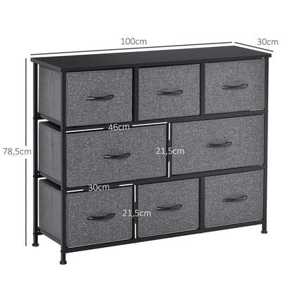 HOMCOM Kommode mit 8 Stoffschubladen, 2 große, 6 kleine, Metallrahmen, Kippschutz, Grau