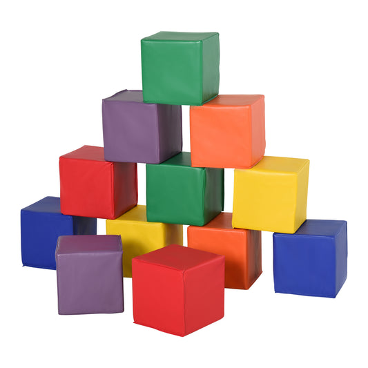 HOMCOM 12 TLG. Schaumstoff Bausteine Kinder Softbausteine Riesenbausteine Bauspielzeug für 1-3 Jahre alt Kinder Bausteinset Rot+Gelb