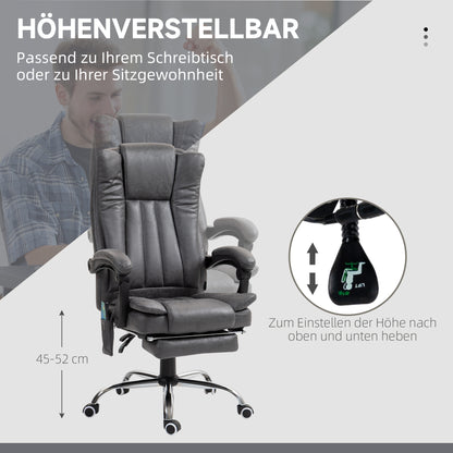 Vinsetto Chefsessel mit Massage- und Wärmefunktion، Fußstütze، verstellbar، مكرر 120 كجم، غراو