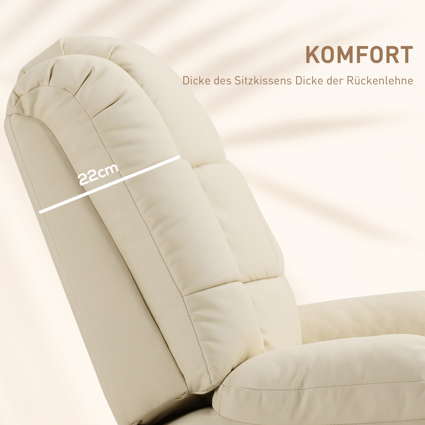 HOMCOM Massagesessel, Relaxsessel, 8 Vibrationspunkte, Liegefunktion, Kunstleder, cremeweiß, 94x99x99cm