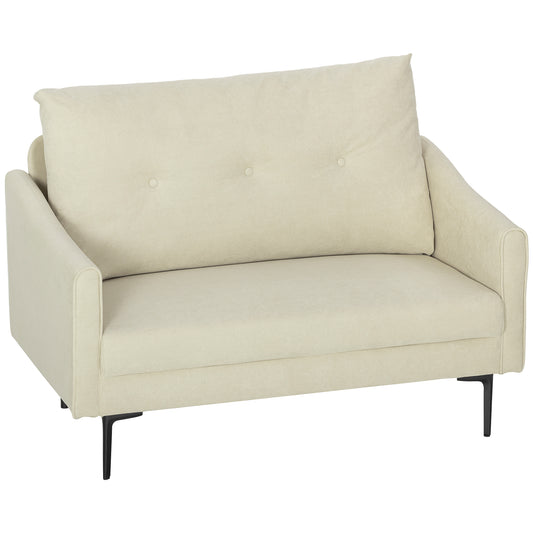 HOMCOM 2-Sitzer-Sofa mit Schaumstoff-Polsterung und Stoffbezug, für Wohnzimmer, Schlafzimmer, Metallrahmen, Cremeweiß