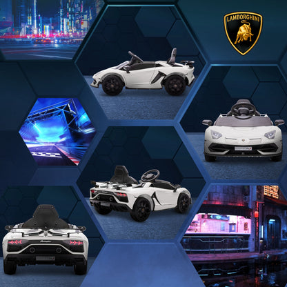 HOMCOM Elektro-Kinderauto, lizenzierter Lamborghini Aventador, Flügeltüren, Musik, Hupe, für 3-5 Jahre, Weiß