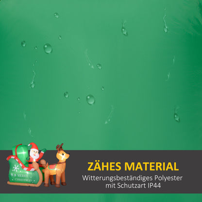 Outsunny Weihnachtsmann mit Schlitten & Rentier, aufblasbar, weiße LED-Beleuchtung, 210 x 80 x 140 cm