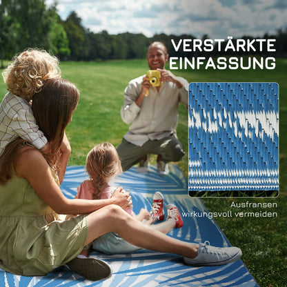 Outsunny Outdoor Wendeteppich, wasserfest, Blattmuster, 182x274cm, Blau/Creme