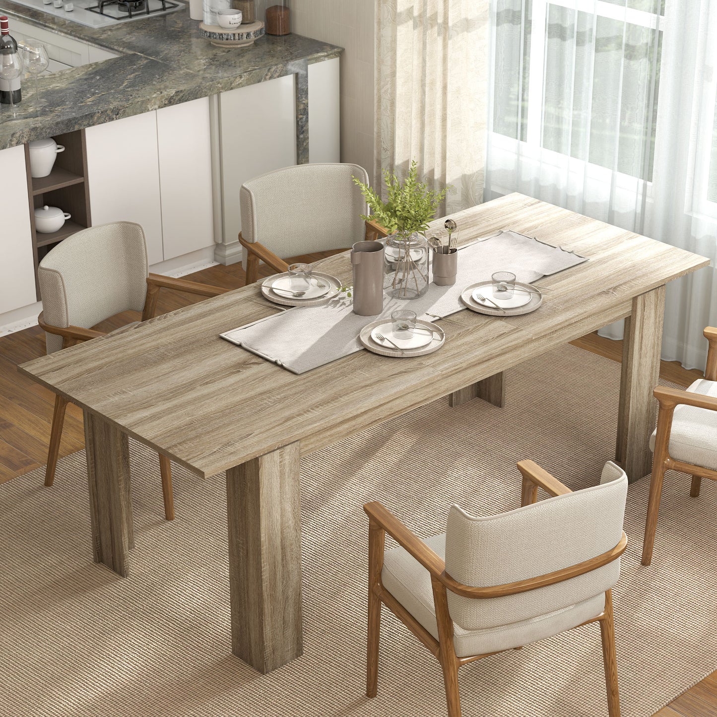HOMCOM Ausziehbarer Esstisch, von 180 auf 260 cm erweiterbar, für 6-10 Personen, Holz
