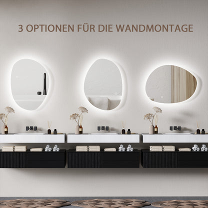 HOMCOM 70 x 50 cm Asymmetrischer Badspiegel mit LED-Licht, Smart Touch Schalter, Anti-Beschlag-Funktion, Silber