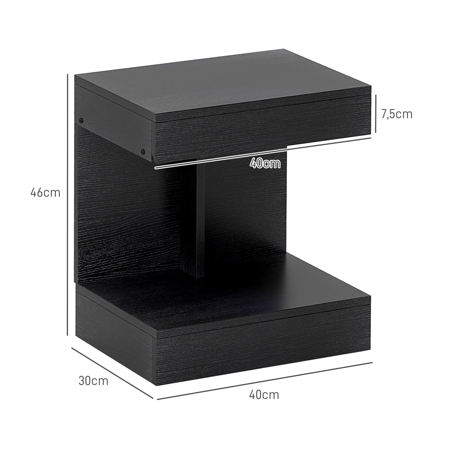 HOMCOM Nachttisch, Beistelltisch mit Schublade und Ablagefach, Moderner Sofatisch mit Regal für verschiedene Räume, Schwarz