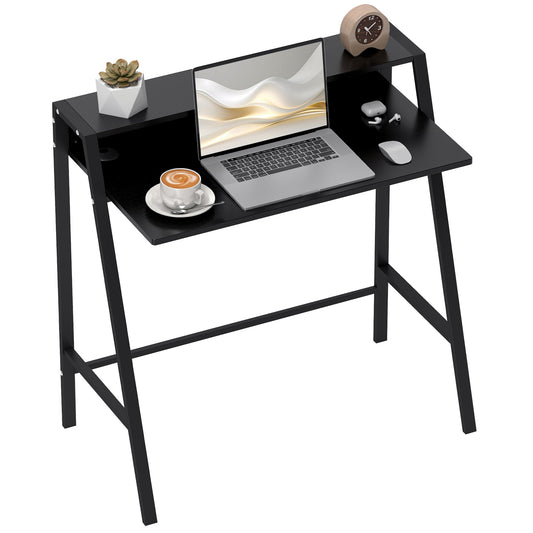 HOMCOM Schreibtisch, Computertisch mit Ablage und Kabel Management, moderner Schreibtisch mit Metallgestell für Arbeitszimmer, Schlafzimmer, Home Office, 84 x 45 x 85 cm, Schwarz