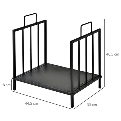 Outsunny Kaminholzregal für innen 44,5 x 33 x 46,5cm Brennholzregal mit Griffe für Feuerholz, Brennholz Metall Schwarz
