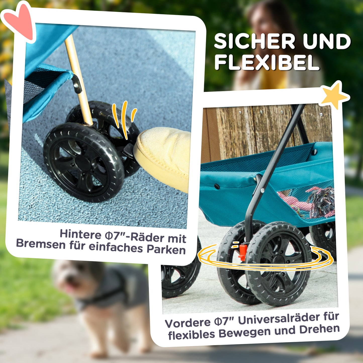 PawHut 3-in-1-Haustierkinderwagen، zusammenklappbarer Hundewagen mit 4 Rädern وabnehmbarer Trage for Hunde وKatzen Türkis
