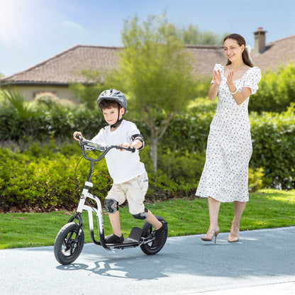AIYAPLAY Kinderroller mit verstellbarem Lenker, große Räder, Parkständer, Handbremse, für Kinder im Alter von 5-12 Jahren, Weiß