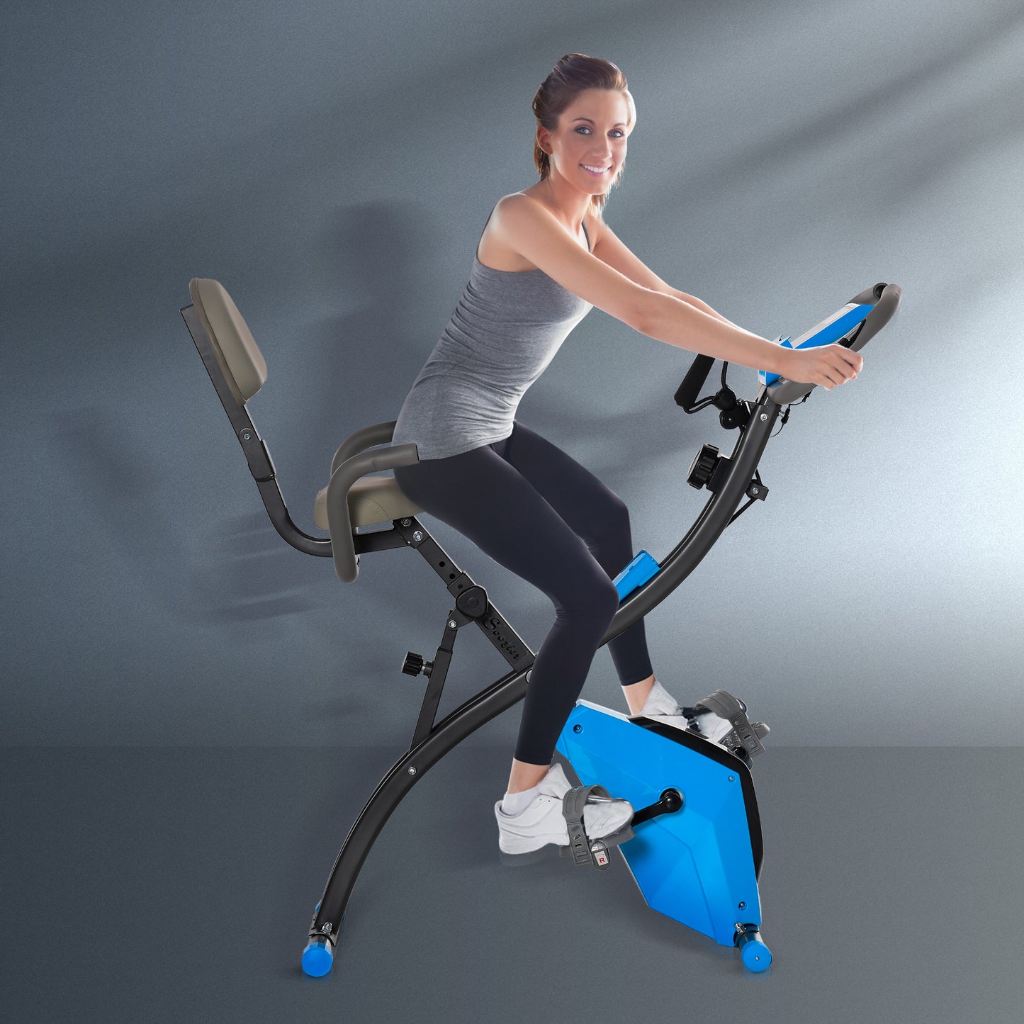HOMCOM Heimtrainer X-Bike 2-in-1 Fahrradtrainer mit LCD-Display,Pulsmesser, klappbarer Hometrainer Trimmrad mit 8 stufig Magnetwiderstand, 1 Paar Spannseil, Stahl Blau 105x48x118 cm