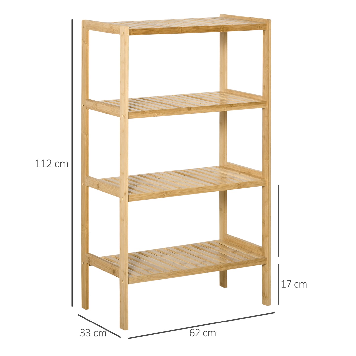 HOMCOM Standregal Bücherregal 4-stufiges Bambusregal Büroregal Lagerregal Aktenregal Küchenregal für Bad Küche Wohnzimmer Schlafzimmer Bambus Natur 62 x 33 x 112 cm