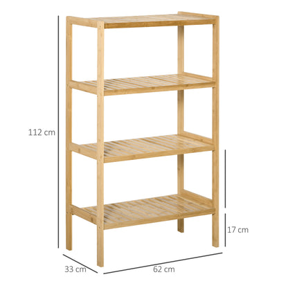 HOMCOM Standregal Bücherregal 4-stufiges Bambusregal Büroregal Lagerregal Aktenregal Küchenregal für Bad Küche Wohnzimmer Schlafzimmer Bambus Natur 62 x 33 x 112 cm