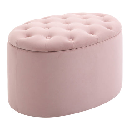 HOMCOM Sitzbank mit Stauraum Polsterbank mit Samtoptik، Sitztruhe Ovale Form، Truhenbank für Wohnzimmer Schlafzimmer Flur 71 × 52 × 42 سم، روزا