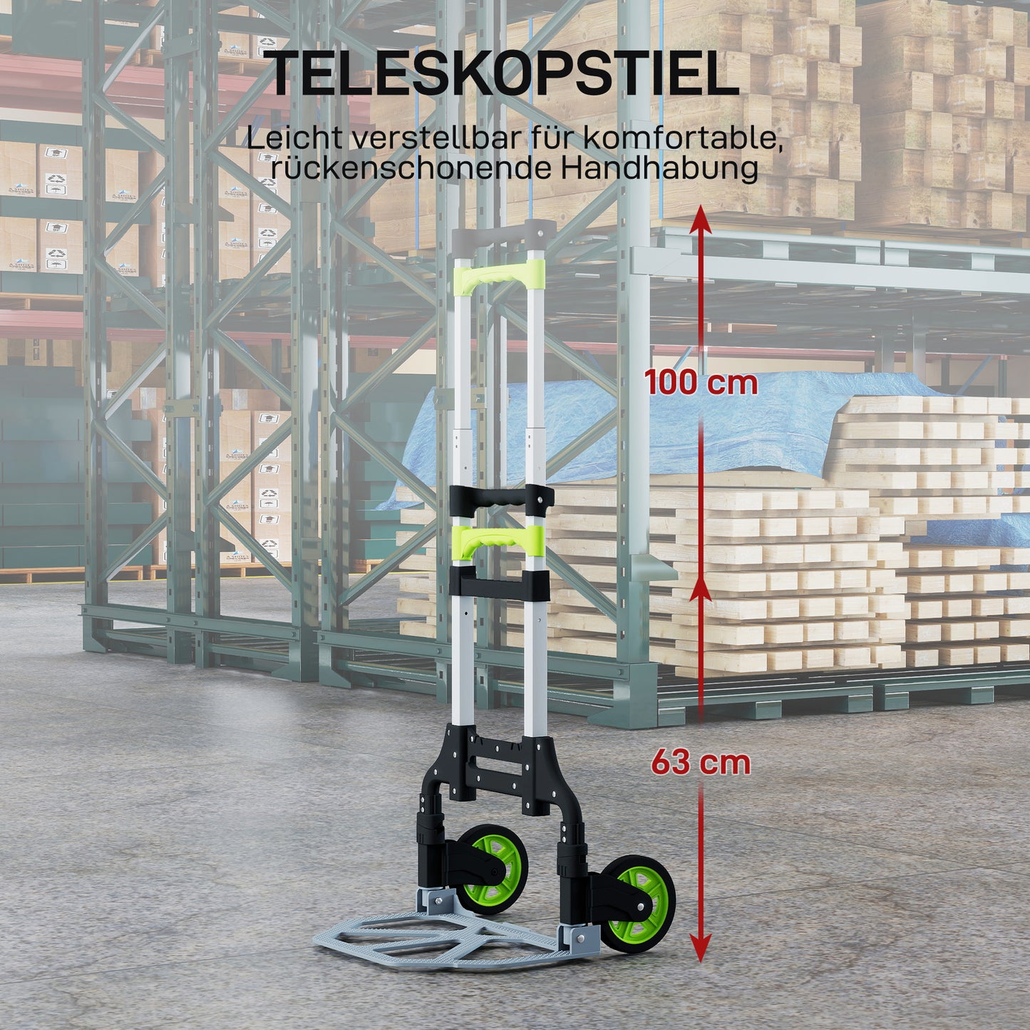 HOMCOM Sackkarre klappbar Aluminium Transportkarre mit Teleskopgriff Höhenverstellbar 100 cm