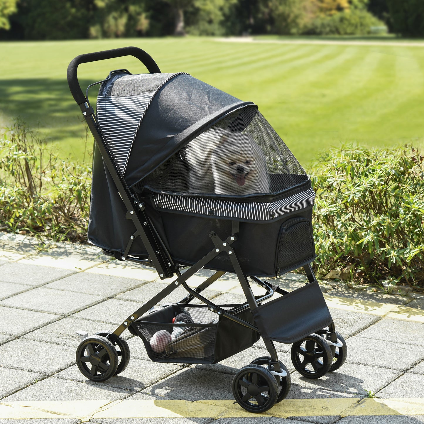 PawHut Hundebuggy Hundewagen Buggy für kleine Hunde und Katzen Haustierwagen Pet Stroller Katzenbuggy Oxford Schwarz 76,5 x 52 x 95 cm