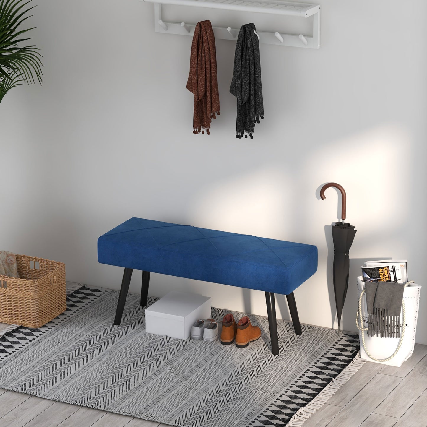 HOMCOM Sitzbank Polsterbank Bettbank, Samtoptik, 100 x 36 x 45 cm, Blau