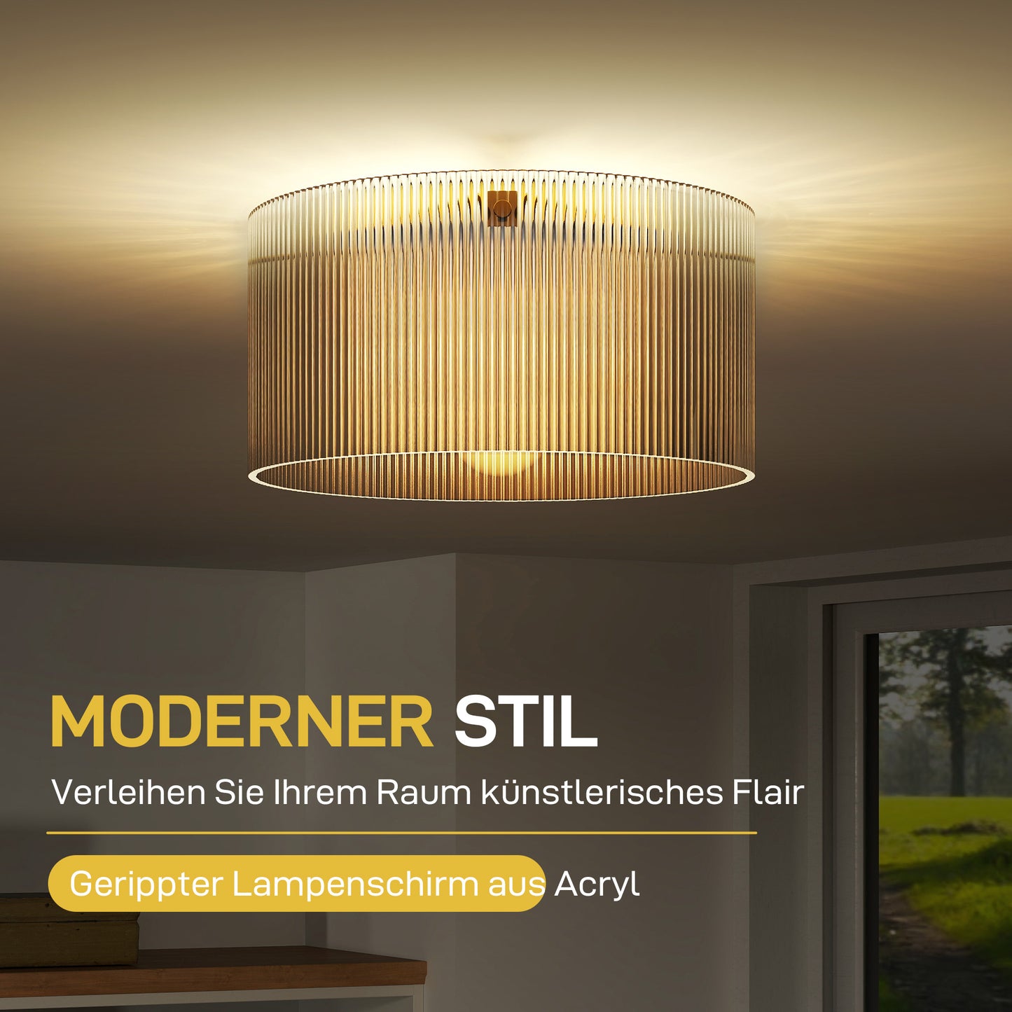 HOMCOM Deckenlampe mit Acryllampenschirm, Metall, Halogen- und LED-kompatibel