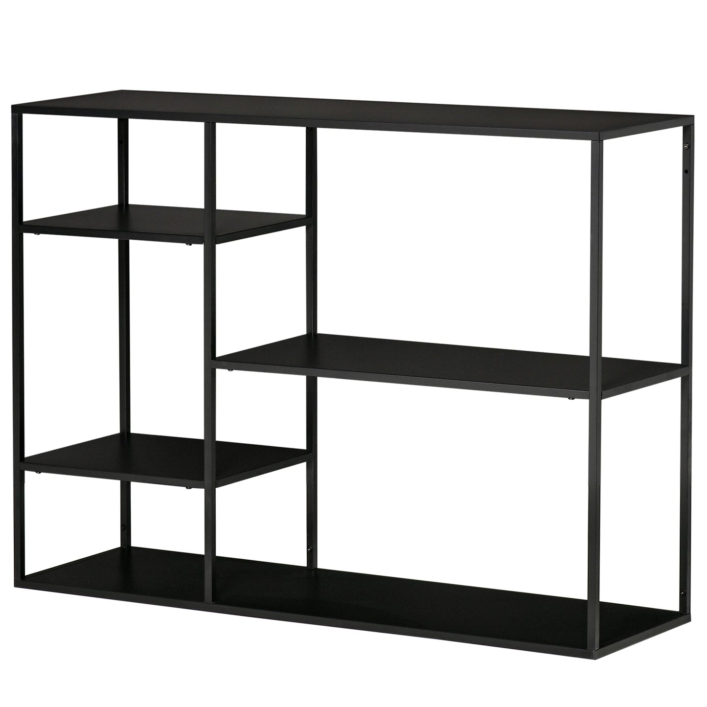 HOMCOM Standregal Bücherregal mit 5 offenen Fächern, Aufbewahrungsregal mit Metallrahmen, Würfelregal für Küche, Wohnzimmer, Schwarz, 120 x 35 x 87,5 سم