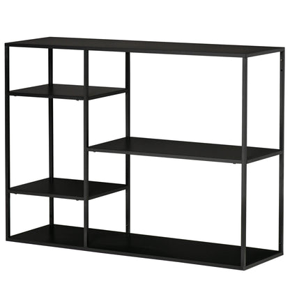 HOMCOM Standregal Bücherregal mit 5 offenen Fächern, Aufbewahrungsregal mit Metallrahmen, Würfelregal für Küche, Wohnzimmer, Schwarz, 120 x 35 x 87,5 سم