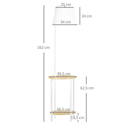 HOMCOM Stehleuchte mit 2 Regalen, Standleuchte, Fußschalter, 40 W. E 27, Natur + Weiß