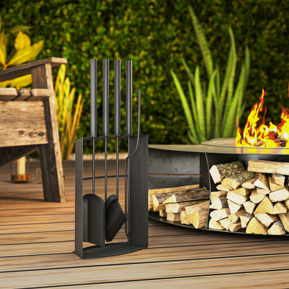 Outsunny Kaminbesteck Set 5teilig Kaminzubehör mit Besen, Schaufel, Schürhaken Zange Ständer Metall, Schwarz