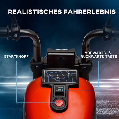 HOMCOM Elektro-Kindermotorrad mit Scheinwerfer, abnehmbare Stützräder, 76x42x57 cm, Rot/Schwarz