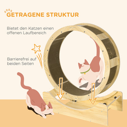 PawHut Katzenlaufrad 91 cm Katzenrad 91 cm mit Bremse, Kratzbrett, Eiche