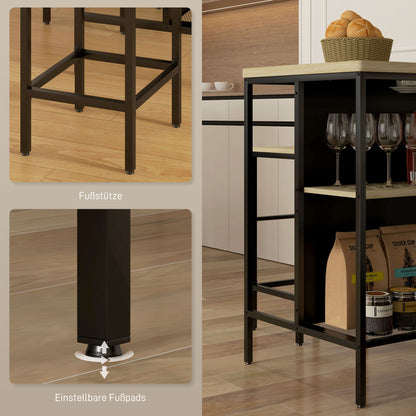 HOMCOM Bar-Set, 2 Barstühle & 1 Bartisch, fleckenresistent, stabil, Stahlrahmen, Schwarz/Eiche