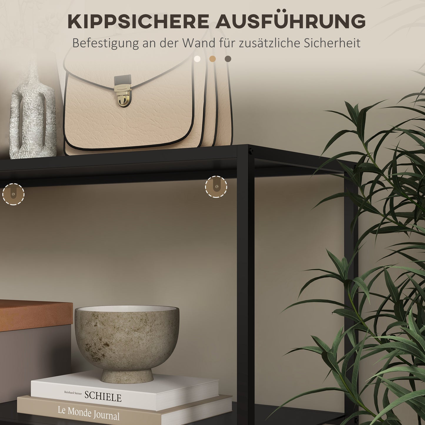 HOMCOM Konsolentisch, Sideboard, 2 Etagen, pulverbeschichteter Stahl, 90 x 30 x 75cm, schwarz