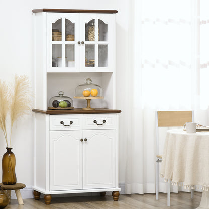 HOMCOM Küchenschrank, Buffet, 2 Schubladen, 2 Schrankfächer, klassisches Design, Weiß+Dunkelbraun, 76 x 38 x 182 cm