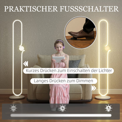 HOMCOM LED-Bodenlampe, Musiknoten-Design, Glasschirm, Metall, Kunststoff, Weiß