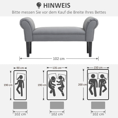 HOMCOM Sitzbank، Bettbank، Robust Bauweise، weiche Polsterung، 102x36x51 سم، Grau
