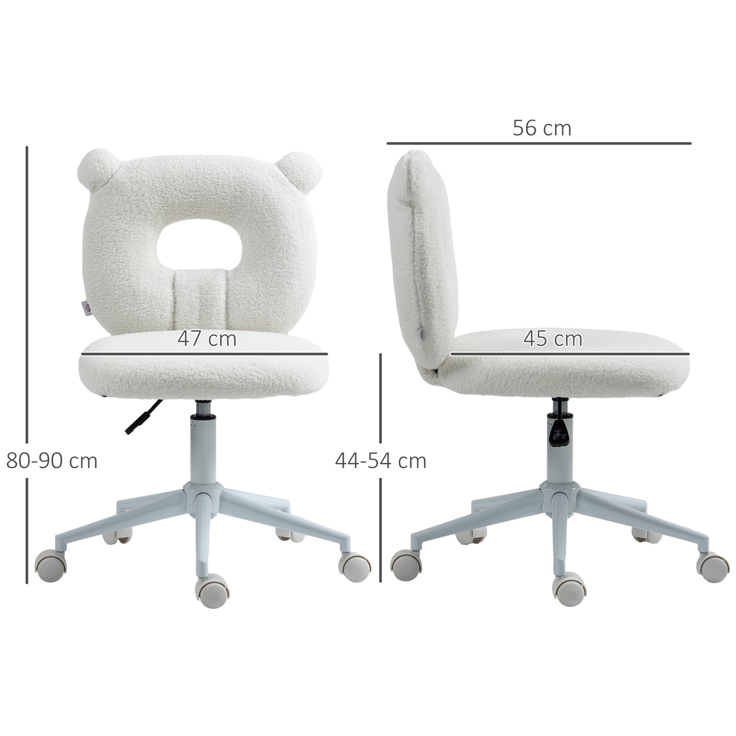 HOMCOM Bürostuhl Schreibtischstuhl, höhenverstellbar, Teddyfell, 50 cm x 56 cm x 90 cm, Weiß